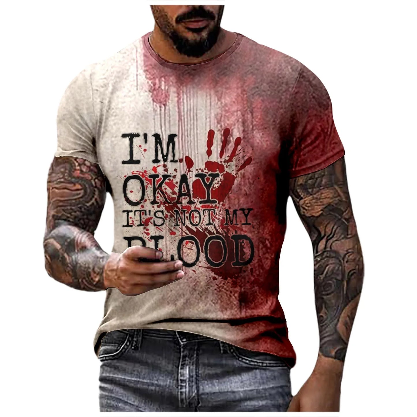 Problem Solved Bloody Fonts T-Shirt Male 2024 Halloween Print Tops Short Sleeve Round Neck Distressed T Shirt Holiday Party Top - Premium  from Lizard Vigilante - Just $11.99! Shop now at Lizard Vigilante