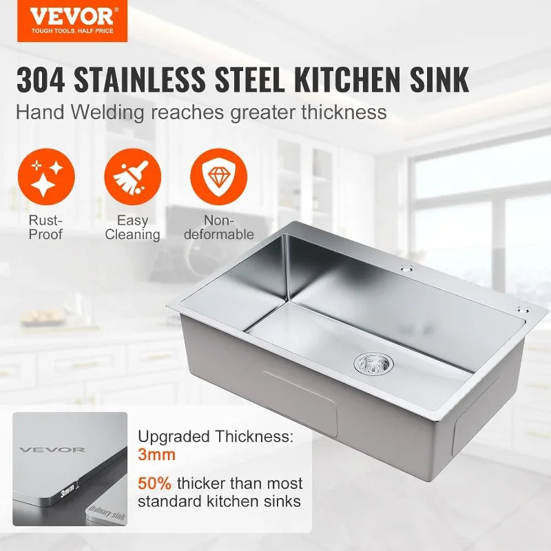 XMSJ Heavy-Duty Stainless Steel Kitchen Sink | 33"x22" Drop-In Top Mount Basin with Accessories & Quiet Design - Premium sink from Lizard Vigilante - Just $288.88! Shop now at Lizard Vigilante