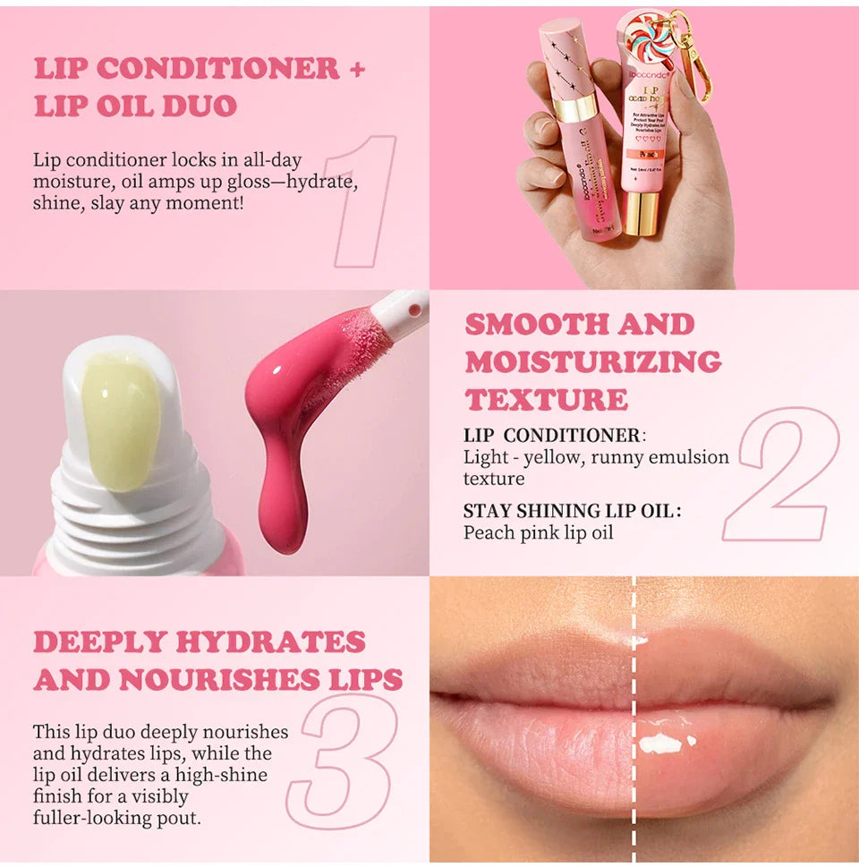 Lip Oil Lipstick Set Lightweight Peach Flavor Lipgloss Lip Deeply Moisturizing Long Lasting Hydration Lip Makeup Cosmetics