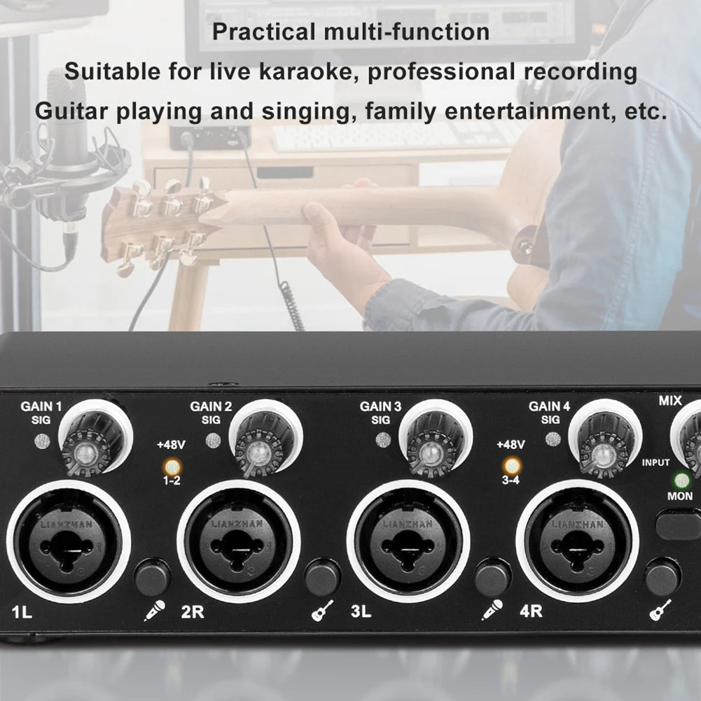 Professional 24Bit 192KHz Audio Interface Sound Card 4 Channel Sound Card for Guitar Loopback USB External Studio PC Recording - Premium  from Lizard Vigilante - Just $75.99! Shop now at Lizard Vigilante