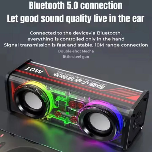 Bluetooth 5.0 Dual Speakers Wireless RGB1800mAh Transparent Mecha Speakers  Light Effect Loudspeaker Bass Subwoofer Mini Speaker