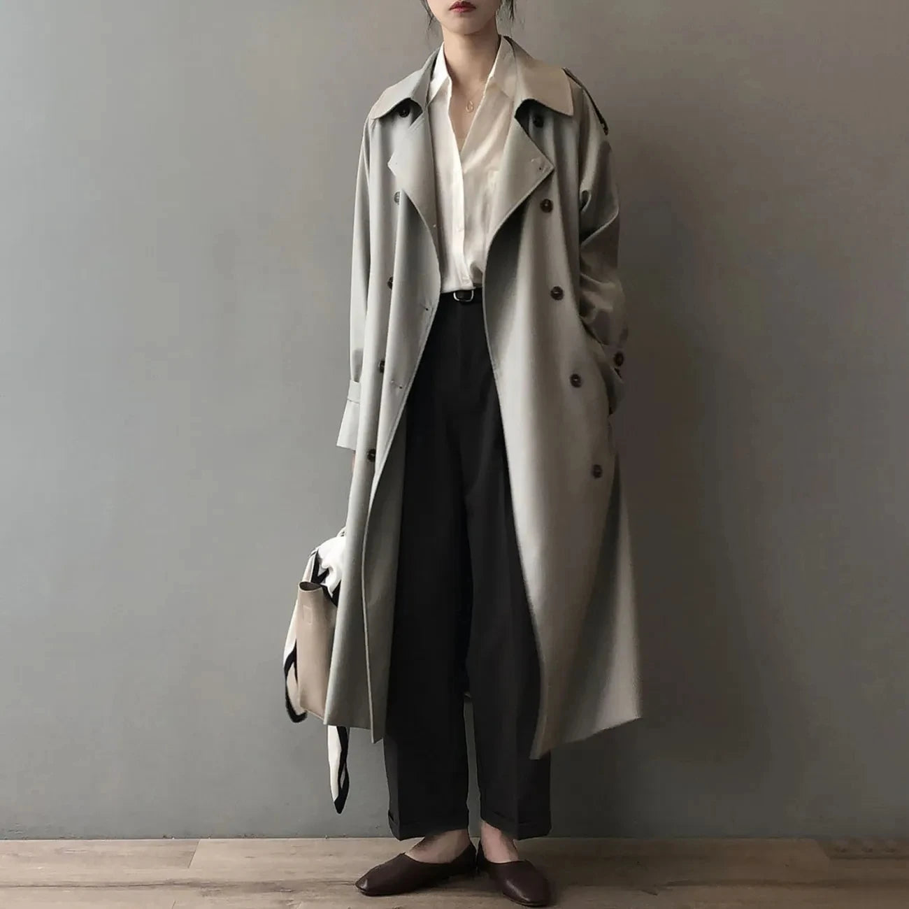 Long Trench Coats for Women With Belt - Double Breasted, Big Size, Korean Windbreaker - Premium jacket from Lizard Vigilante - Just $62.88! Shop now at Lizard Vigilante