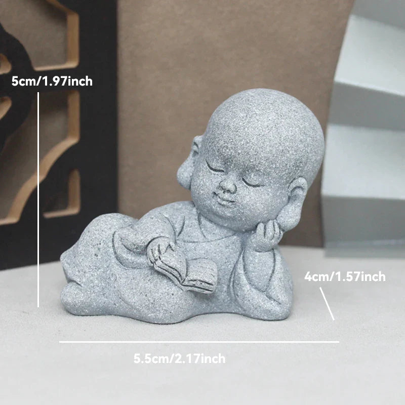 Buddha Stone Statue Little Buddhist Monks Tibetan Buddhism Figurines Zen Garden Ornament Meditation Home Aquarium Decoration