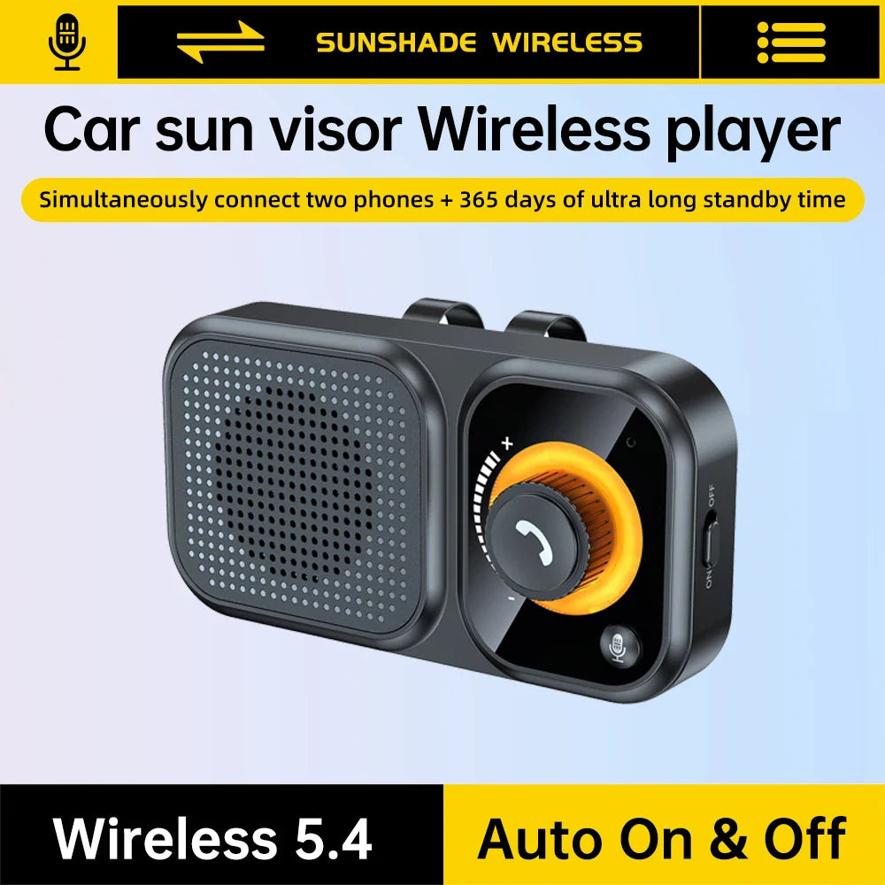 Bluetooth 5.4 Speaker Handsfree Car Kit Sun Visor Clip Wireless Audio Receiver Speakerphone Wireless Stereo MP3 Music Player