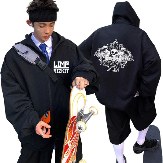 Limited Edition Limp Bizkit Skeleton Graphic Zipper Hoodie – Vintage Gothic Hip Hop Rock Jacket for Men & Women - Premium hoodies from Lizard Vigilante - Just $42.88! Shop now at Lizard Vigilante