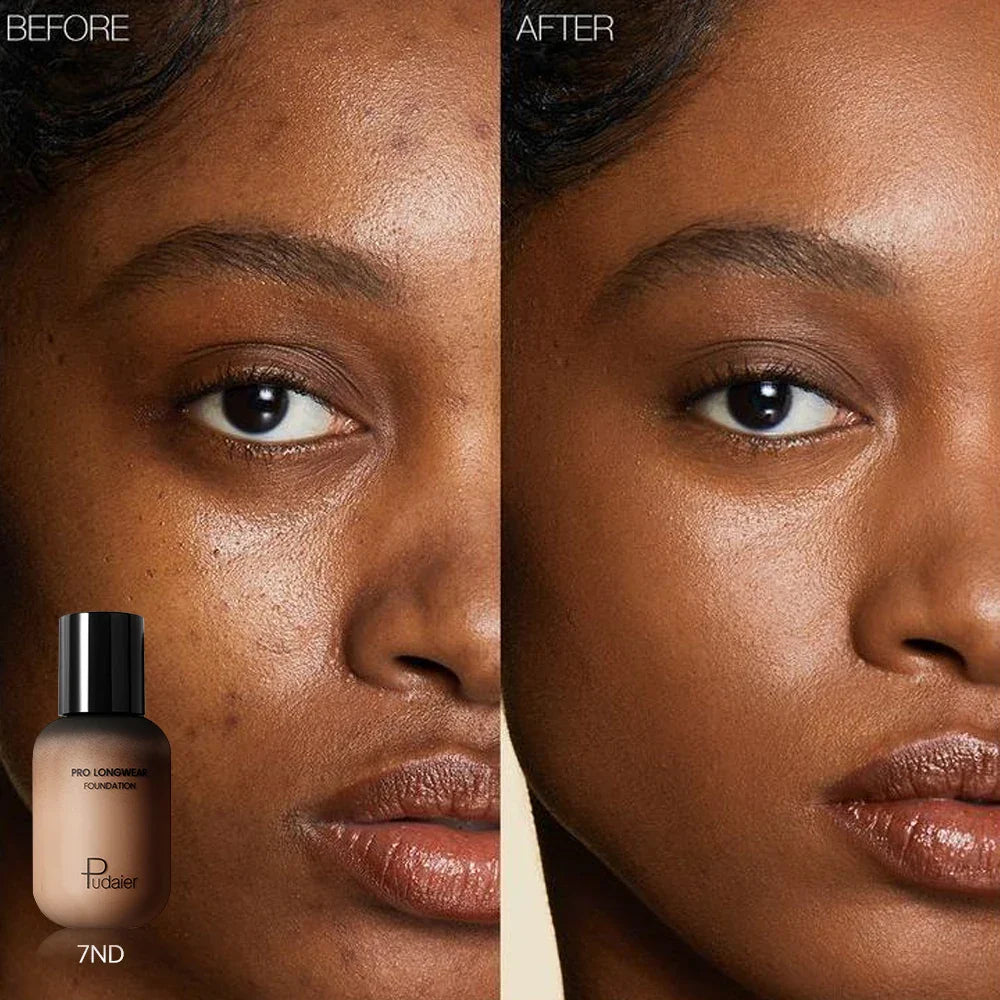 Pudaier Long-Lasting Natural Foundation - Brown Small Bottle, Matte Finish, Non-Sticky, Creamy Texture, Suitable for All Skin Ty