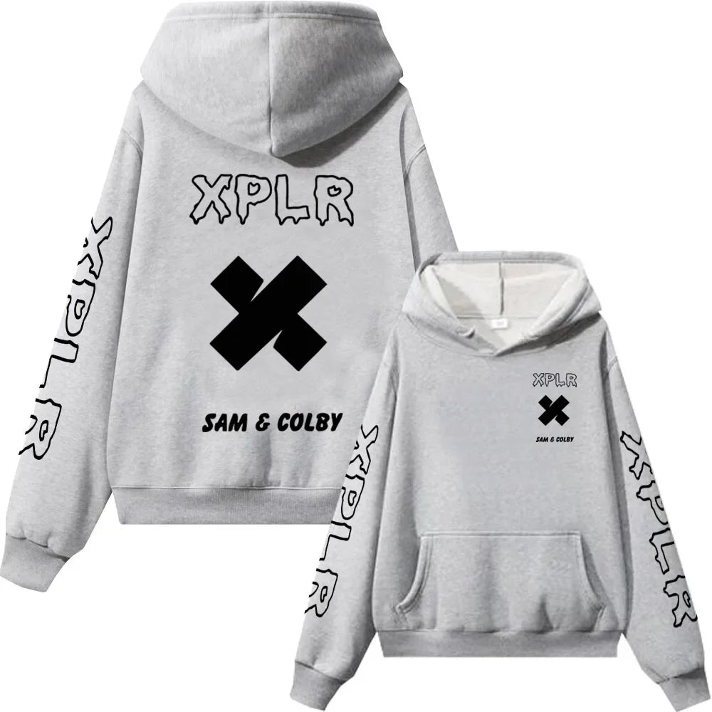 XPLR Hoodie – Sam and Colby Chainlink Merch with Heart-Shaped Print - Premium hoodie from Lizard Vigilante - Just $43.88! Shop now at Lizard Vigilante