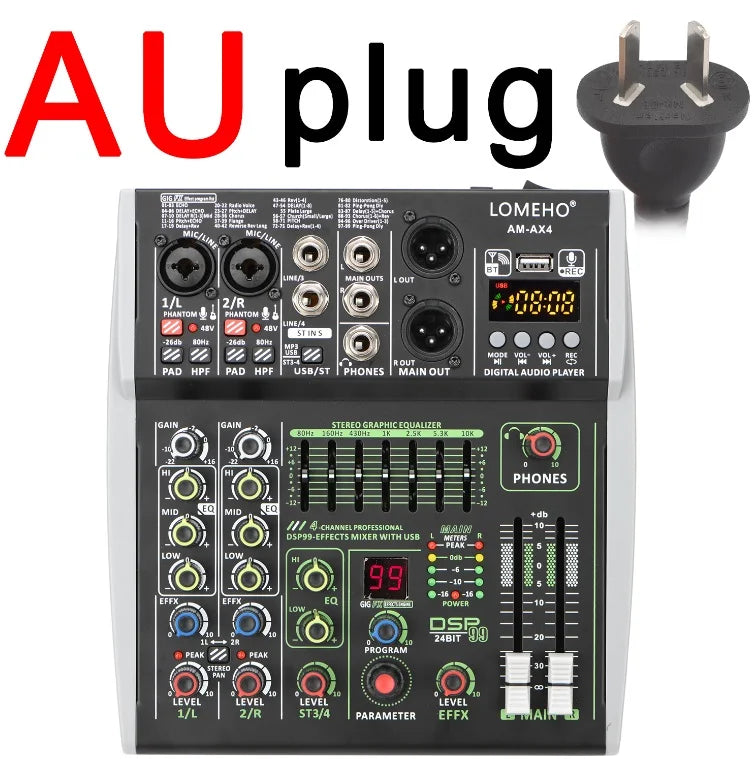 99 DSP Effects Mixing Console Podcast Mini 4/6 Channels Sound Audio Mixer Individual 48V Bluetooth USB PC Play Record AM-AX4/6