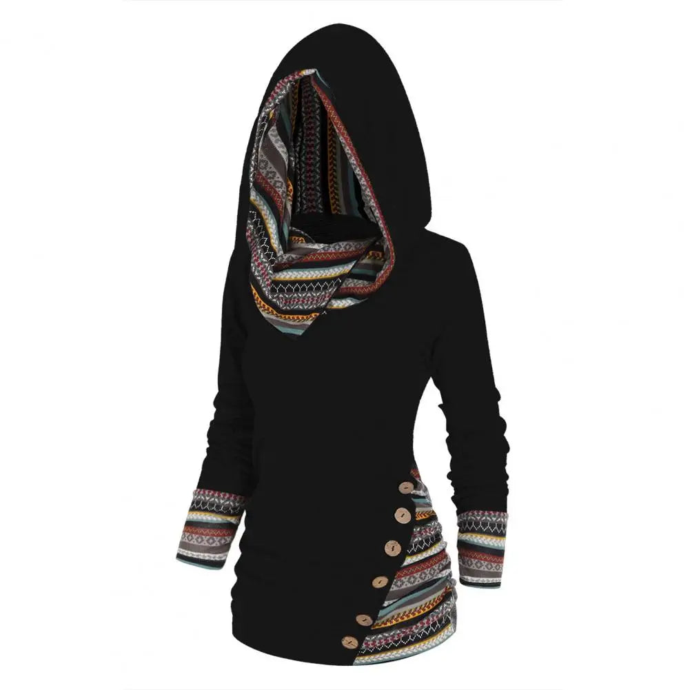 Women Sweatshirt Ethnic Style Geometric Stripe Splicing Print Hoodie Autumn Winter Hooded Long Sleeve Mid-length Sweatshirt - Premium hoodie from Lizard Vigilante - Just $39.99! Shop now at Lizard Vigilante