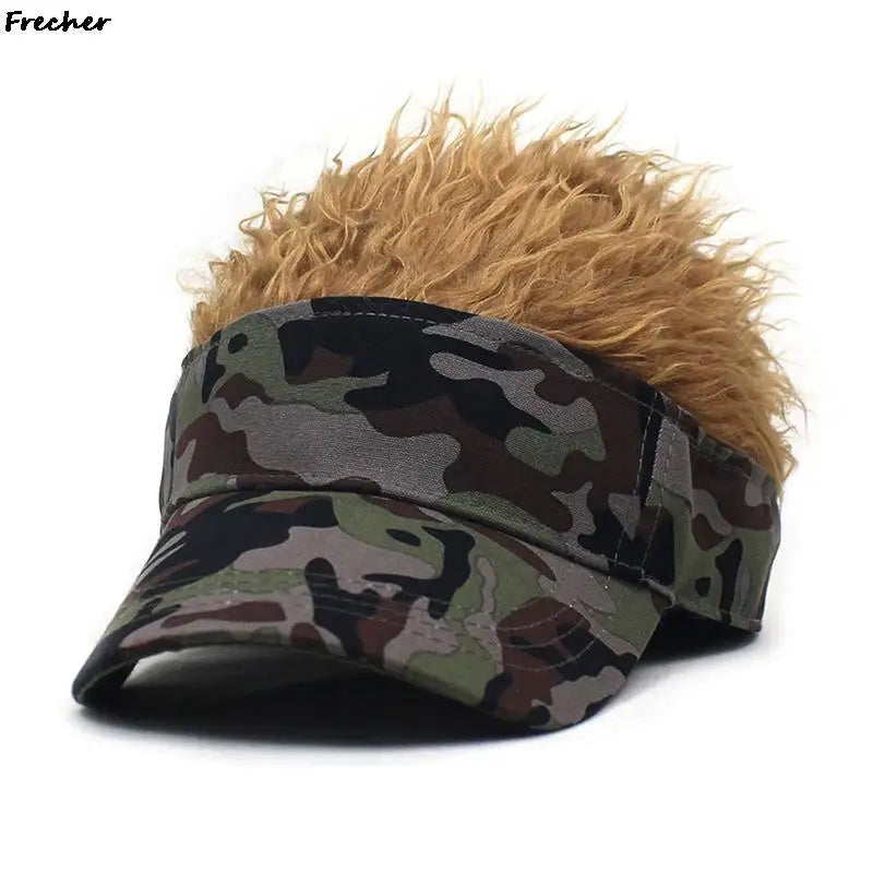 Rock Punk Visors Hats With Spiky Hairs Wig Hip Hop Fashion Baseball Cap Men Women Party Fake Hair Sun Hat Camouflage Sports Caps - Premium hat from Lizard Vigilante - Just $21.99! Shop now at Lizard Vigilante