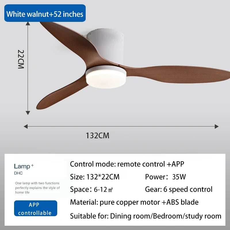RogueWind HJ-027 Blackout Breeze Engine | 25/42/52-Inch 3-Blade Modern Ceiling Fan Light With APP + Remote + Dimming Rage Mode