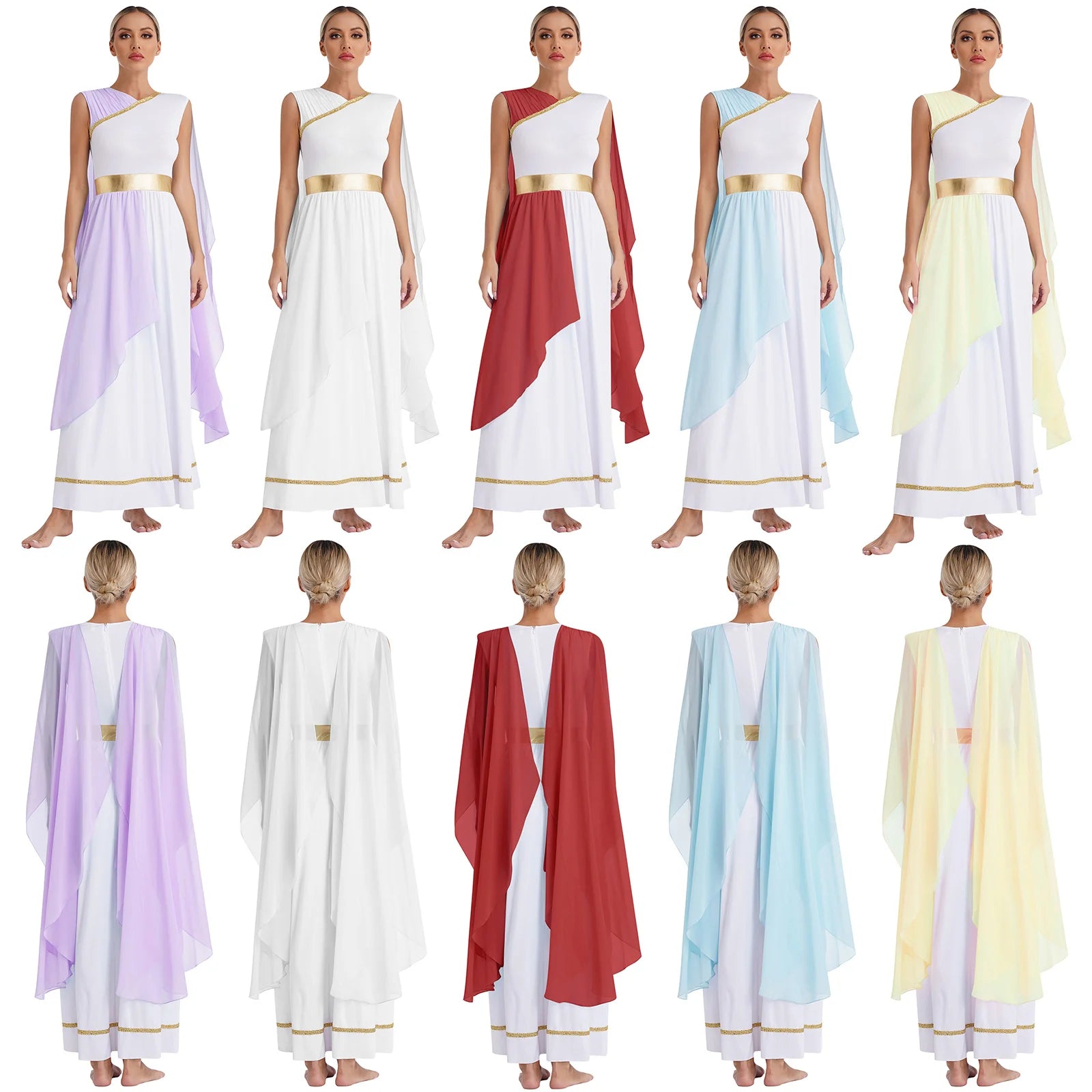 Women's Greek Halloween Deity Cosplay Costume Chiffon Gold Trims Ancient Bodycon Toga Dress Greece Roman Goddness Queen Role Play Robe - Premium Cosplay Costumes from Lizard Vigilante - Just $42.99! Shop now at Lizard Vigilante