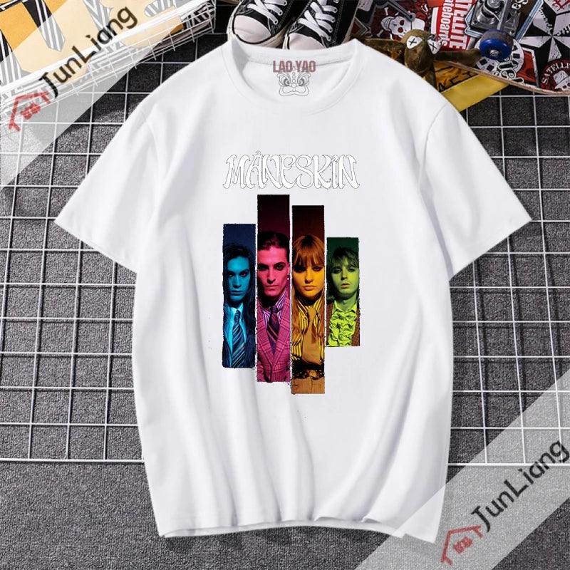 Maneskin Streetwear Italian Rock Band Women's T-shirt Kpop Harajuku Sportswear Man Y2k Clothing Goth Clothes Tops Men Funny Tees - Premium T-shirt from Lizard Vigilante - Just $23.99! Shop now at Lizard Vigilante