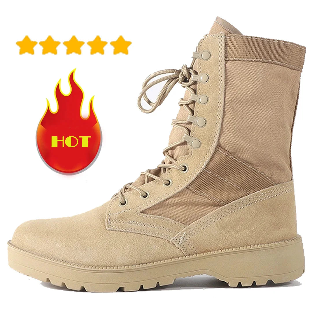 Tactical Cowhide Desert Boots for Men - Lightweight Outdoor Combat Hiking Shoes with Ankle Strap - Premium boots from Lizard Vigilante - Just $43.88! Shop now at Lizard Vigilante