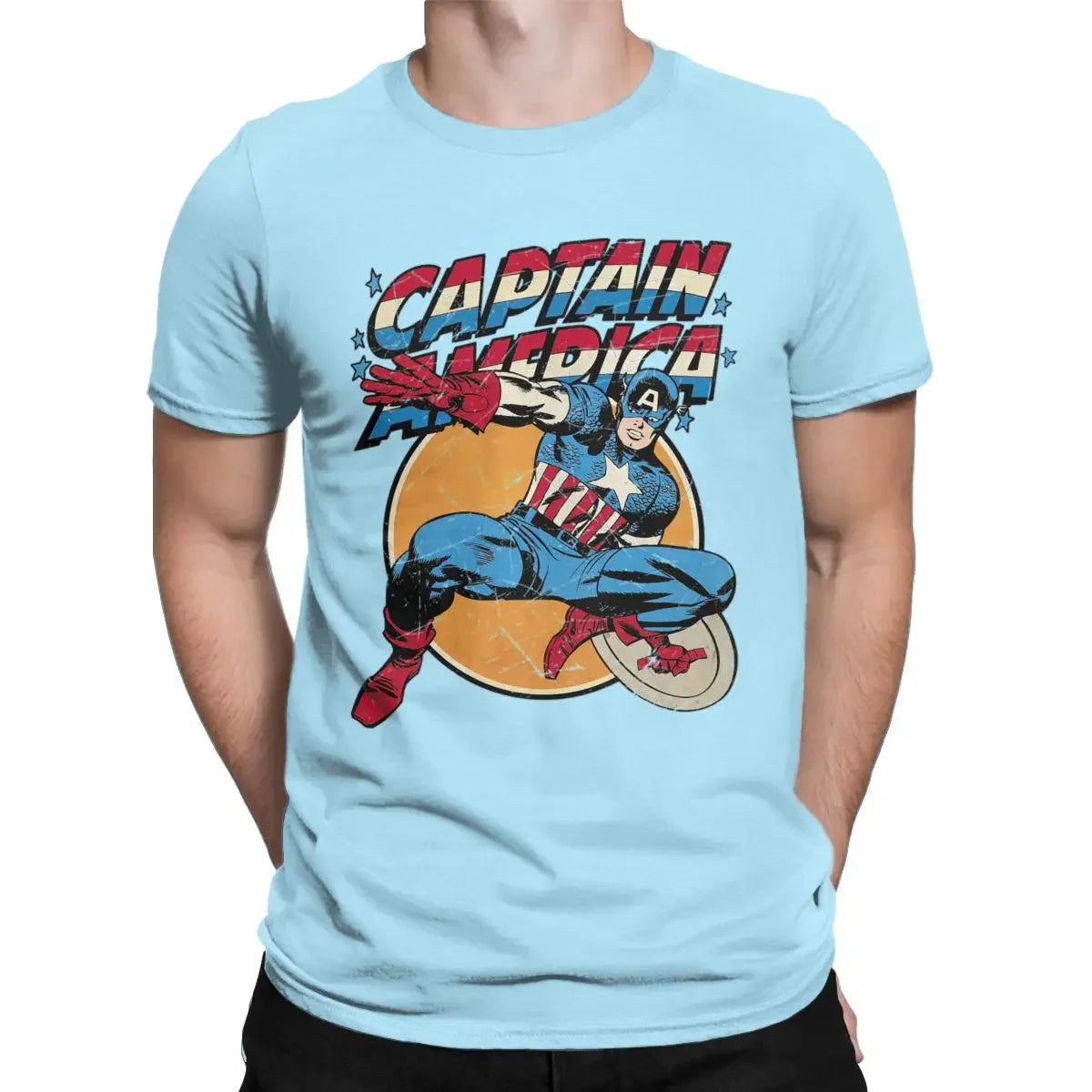 Captain America Vintage Marvel T-Shirts Men 100% Cotton T Shirts Disney Short Sleeve Tee Shirt Plus Size Clothing - Premium t-shirt from Lizard Vigilante - Just $28.99! Shop now at Lizard Vigilante