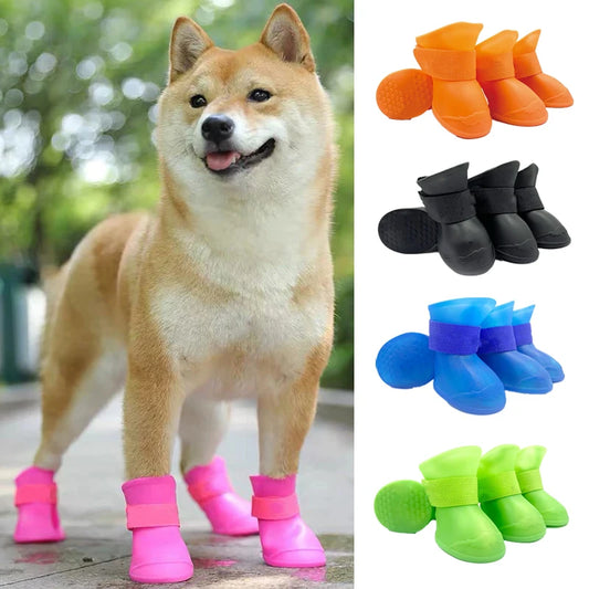 4Pcs Waterproof Anti-Slip Rubber Boots for Dogs & Cats - Pet Rain Shoes for Small, Medium, and Large Pets - Premium pet boots from Lizard Vigilante - Just $15.99! Shop now at Lizard Vigilante