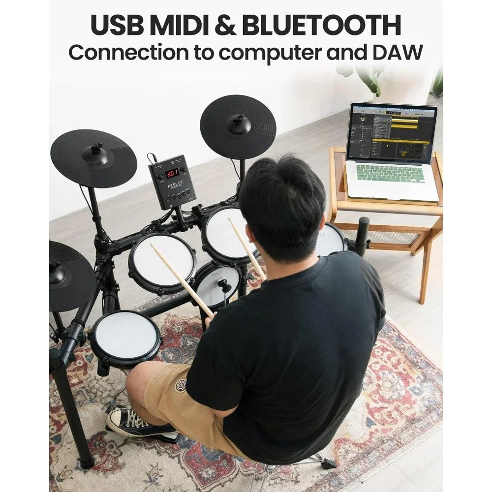 Ultimate Beginner Electric Drum Set – Quiet Mesh Pads, Dual-Zone Snare, Kick Drum & Bluetooth Sound Library - Premium electric drums from Lizard Vigilante - Just $533.88! Shop now at Lizard Vigilante