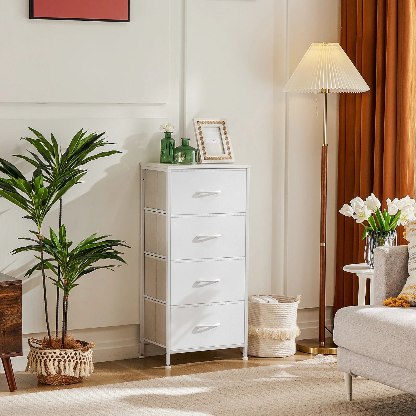 JHK Modern Minimalist Dresser with 4 Fabric Drawers – Stylish Steel Frame Storage Cabinet for Bedroom - Premium cabinet from Lizard Vigilante - Just $58.88! Shop now at Lizard Vigilante