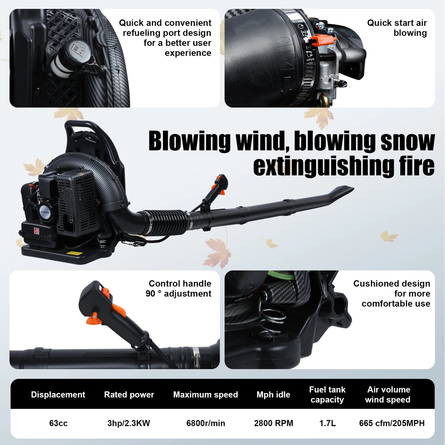 Leaf Blower, 63CC Gas Powered Backpack Blower, 2-Stroke Snow Blower for Lawn Care Yard Dust Debris (Black) - Premium  from Lizard Vigilante - Just $198.99! Shop now at Lizard Vigilante