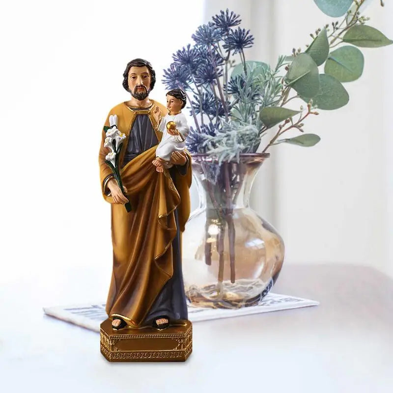 Saint Joseph Carrying Child Jesus Statues Religious Figurines Resin Model Sculpture St. Joseph God Christ Church Desk Decor