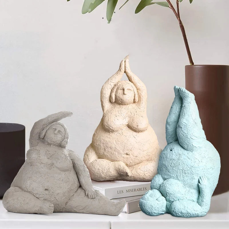 Abstract Body Sculpture Resin Handicraft Fat Woman Yoga Statue Irregular Hand-made Clay Sculptures Home Decoration Accessories