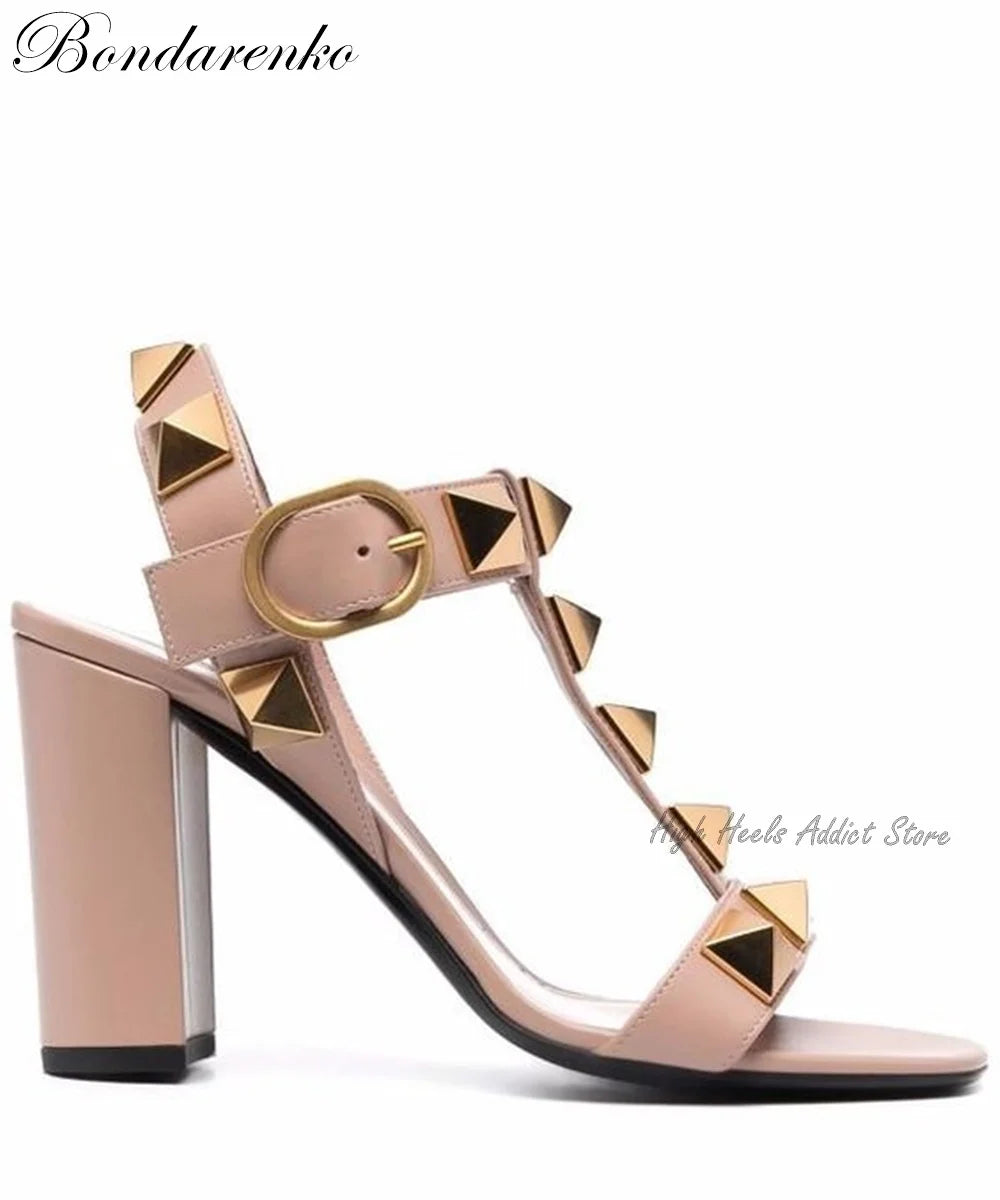 Rockstud Riot Block Heel Sandals 2025 – Pink, Black & White Roman Rebel Edition