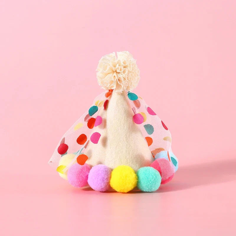 Pet Dog Birthday Party Dog Hat Candy Color Dot Lace Cat Bib Suit Cute Small Medium Dogs Costume Cap Pet Products Accessories