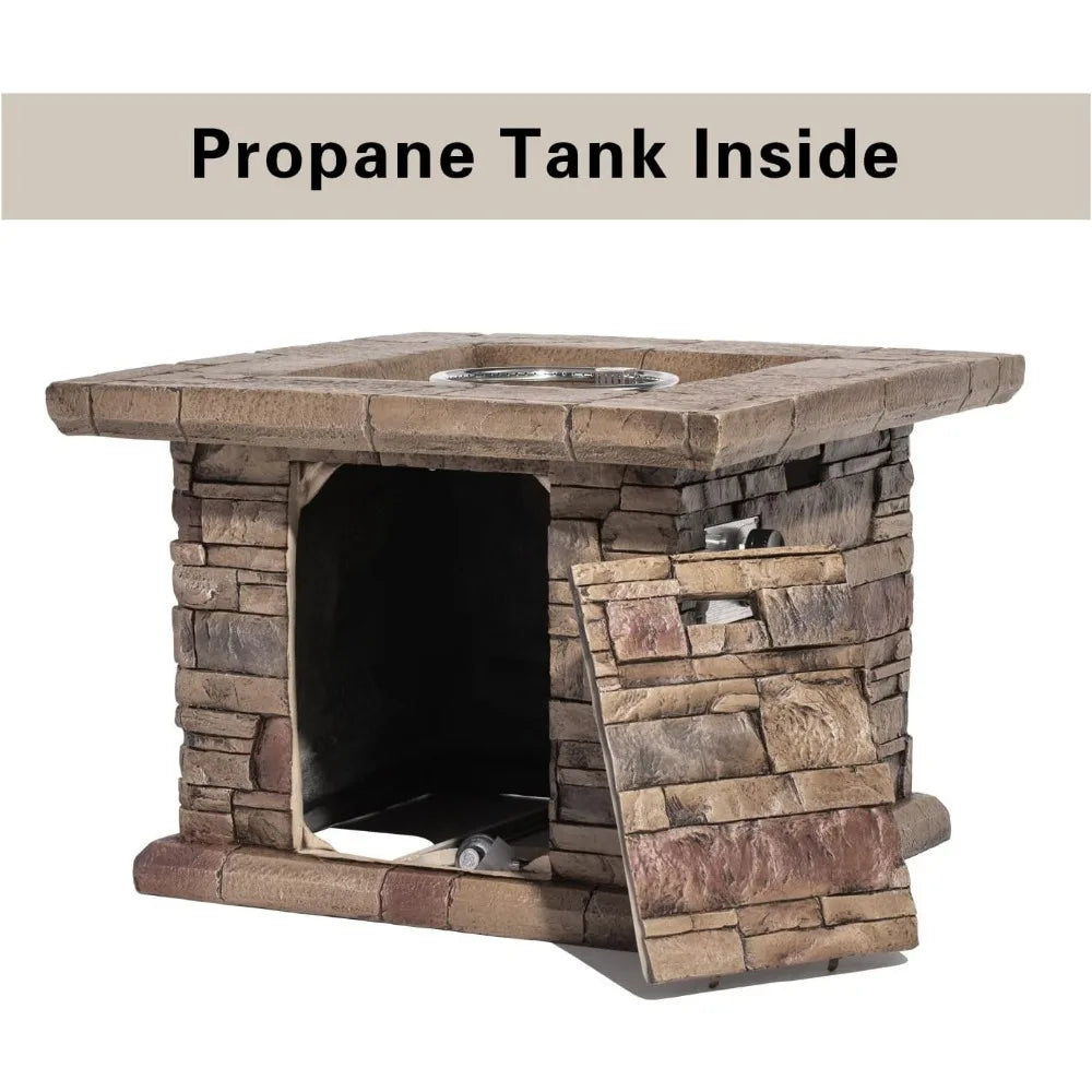 Outdoor Propane Fire Pit Table - 32-Inch Imitation Stone Concrete Firepit with Lava Rocks, Rain Cover, & 50,000 BTU Heat Output - Premium fire pit from Lizard Vigilante - Just $366.66! Shop now at Lizard Vigilante