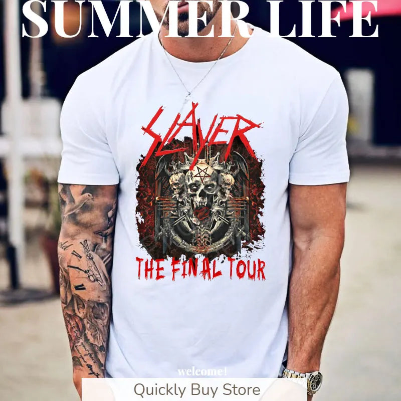 Slayer Metal Band Graphic T-Shirt for Men – Cool Punk Rock Y2K Tee, Unisex Casual Top, XS-4XL - Premium T-shirt from Lizard Vigilante - Just $23.88! Shop now at Lizard Vigilante