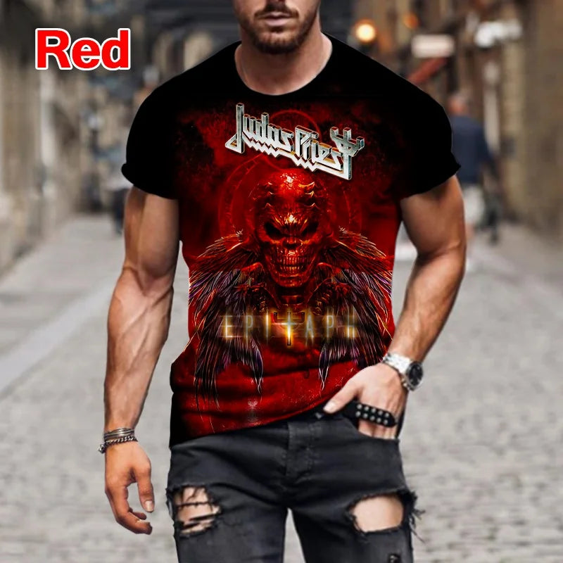 Fashion Hip Hop Rock Judas Priest Band 3D Printed T shirts For Men Casual Street Trend Short Sleeve T-shirt Large Size Clothing - Premium T-shirt from Lizard Vigilante - Just $23.99! Shop now at Lizard Vigilante