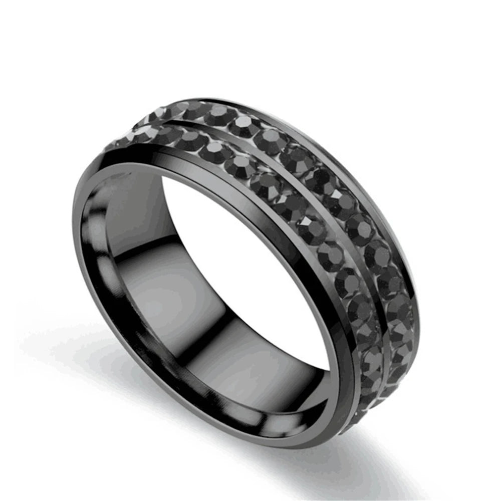 Lizard Vigilante Black Full Zircon Couple Ring Set – Men's Stainless Steel & Women's Heart-shaped Wedding Jewelry - Premium wedding rings from Lizard Vigilante - Just $28.88! Shop now at Lizard Vigilante