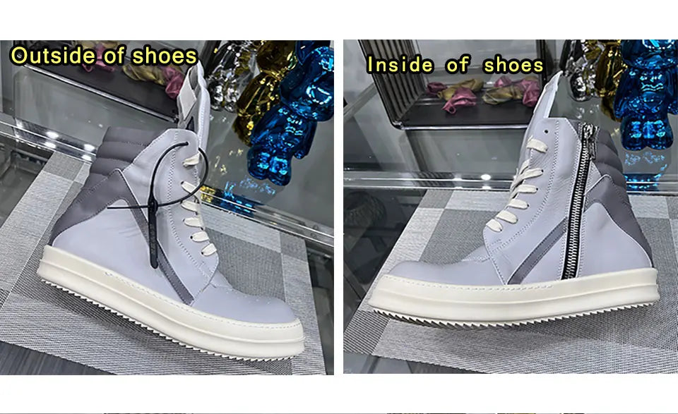 Casual Shoes Men High Top Gray Genuine Leather Luxury Trainers Women Geobasket Jumbo Lace Up Designer Sneaker Flats Ankle Boots - Premium  from Lizard Vigilante - Just $198.99! Shop now at Lizard Vigilante