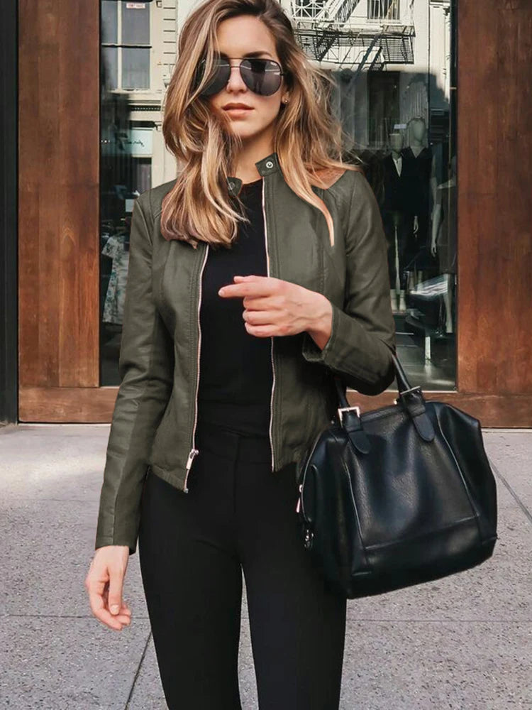 Women’s Flight Jacket | PU Leather Outwear | Zipper Closure | Casual Office Lady Coat - Premium jacket from Lizard Vigilante - Just $28.88! Shop now at Lizard Vigilante