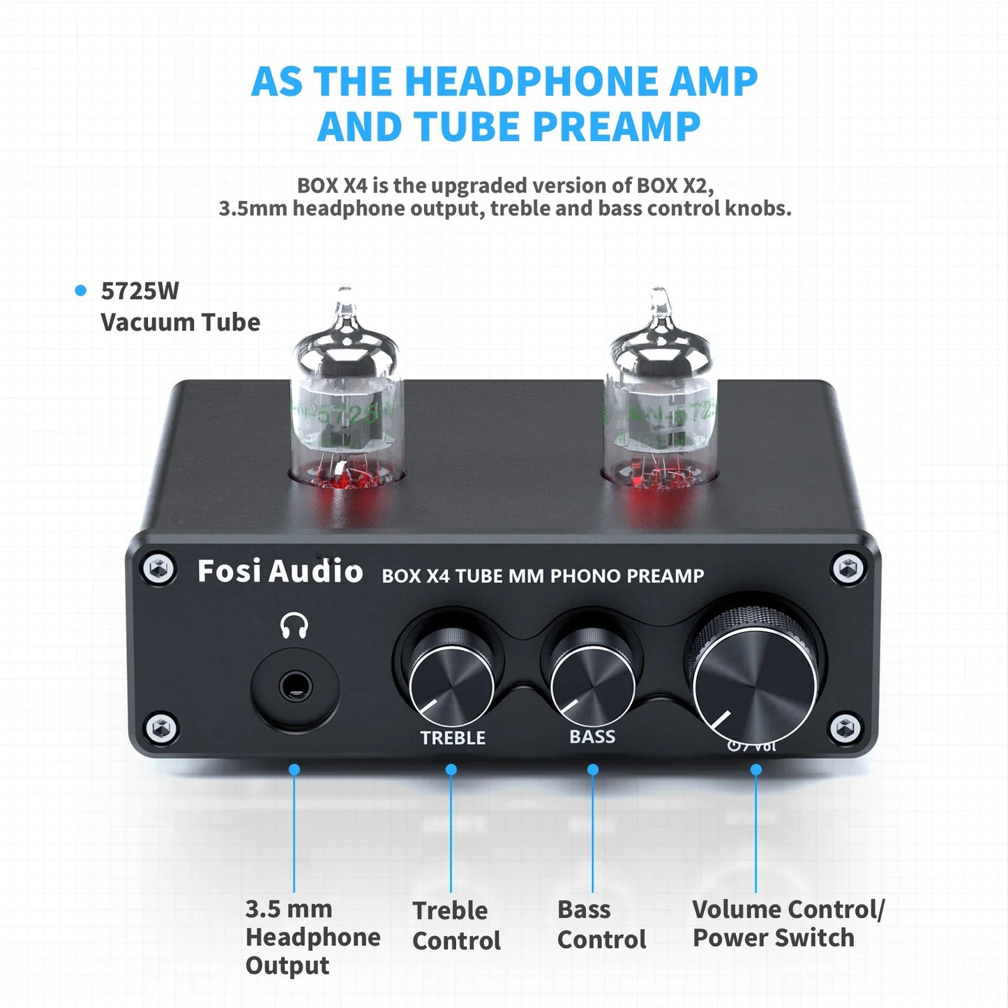 Fosi Audio Phono Preamp for Turntable Phonograph Preamplifier With 5654W Vacuum Tube Amplifier HiFi BOX X4