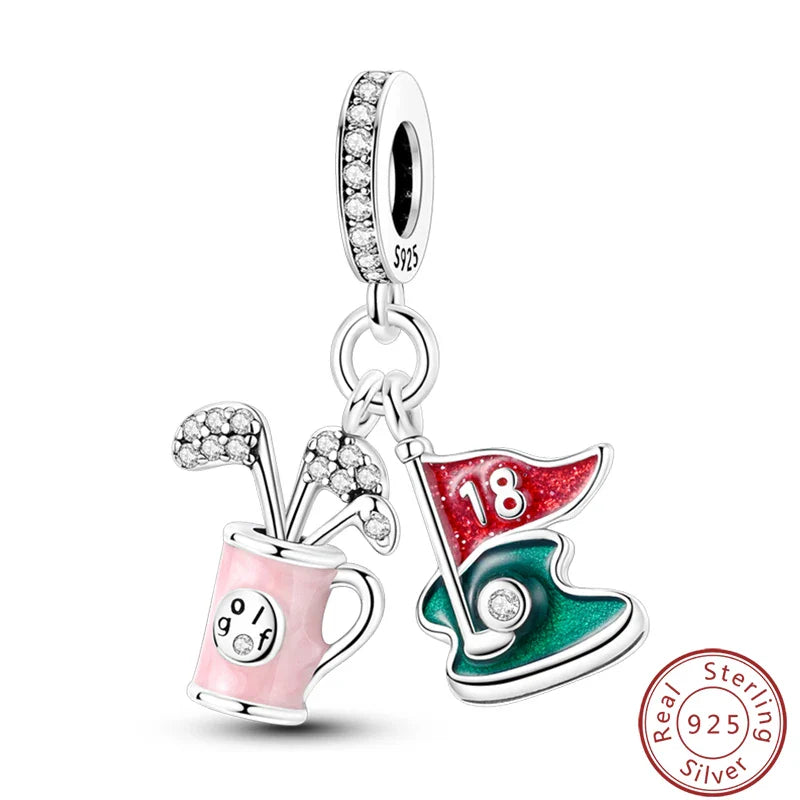 S925 Sterling Silver Princess Golf Hamster Camera Travel Three Piece Set Charms Beads 3mm DIY Fine Jewelry Making