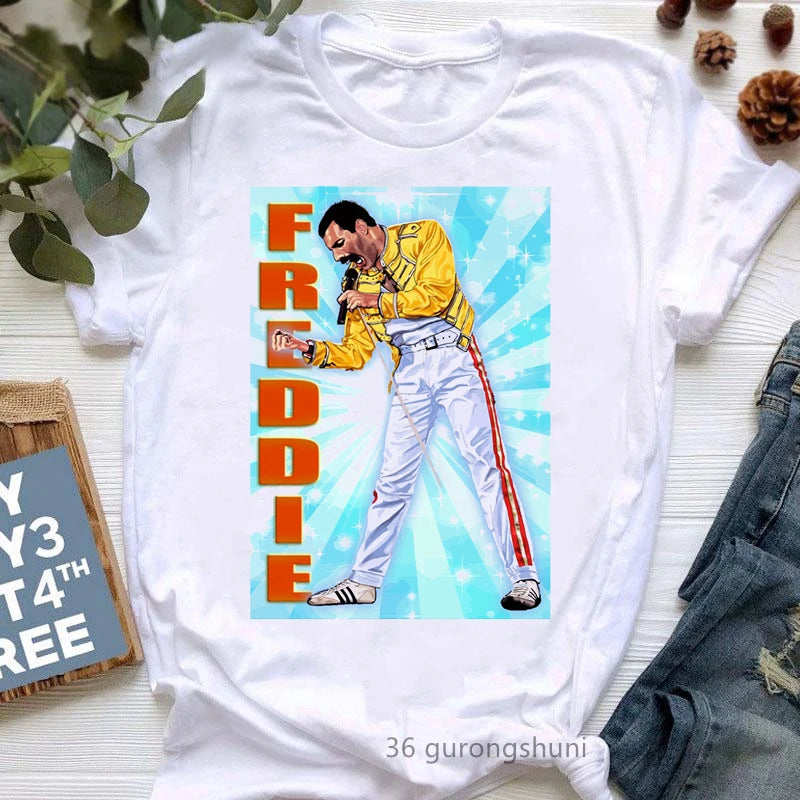 Vintage Freddie Mercury T-Shirt for Women | Retro Queen Band Graphic Tee | 2024 Hipster Casual Summer Tops - Premium T-Shirt from Lizard Vigilante - Just $23.88! Shop now at Lizard Vigilante