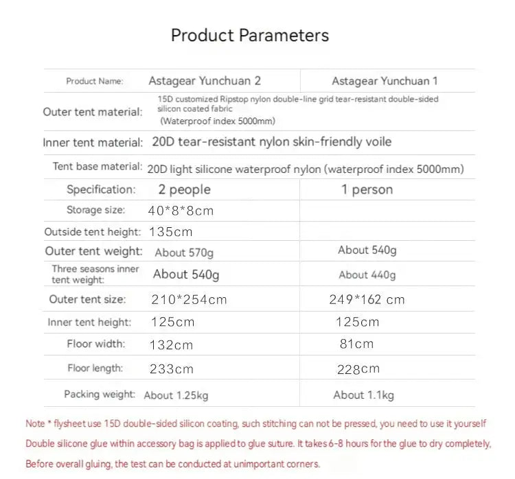 ASTA GEAR Yun Chuan double-sided silicon-coated double A pyramid 15D nylon rodless camping hiking outdoor tent