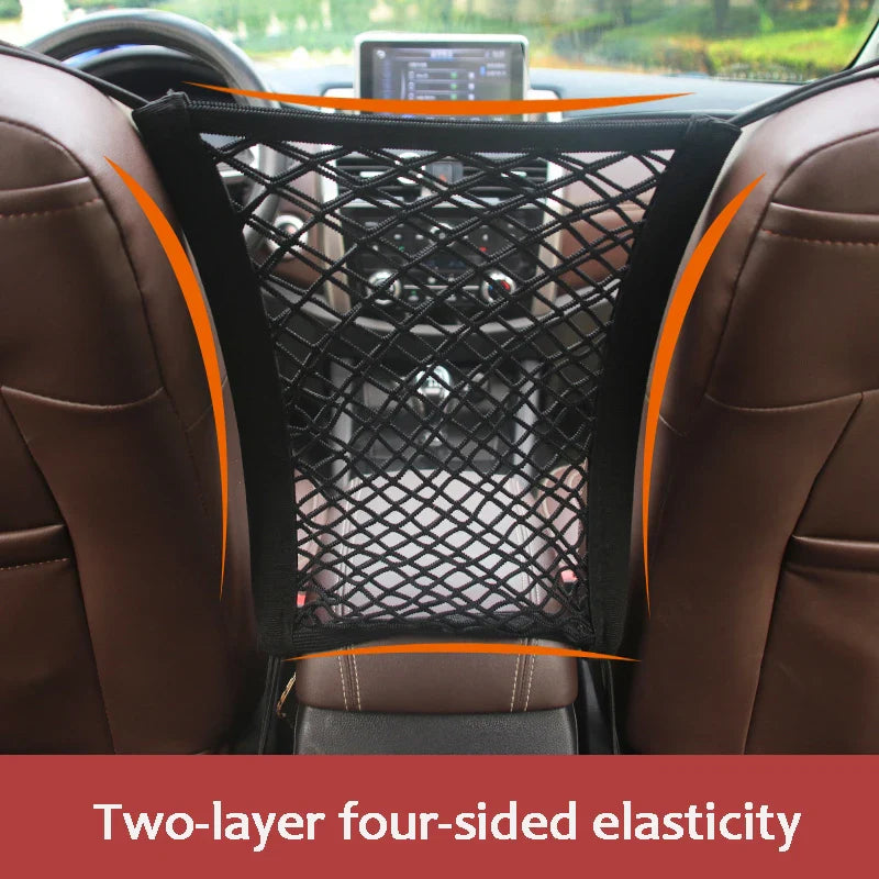 Car Storage Net Bag Between Seats Car Divider Pet Barrier Stretchable Elastic Mesh Bag Organizer Auto Accessories