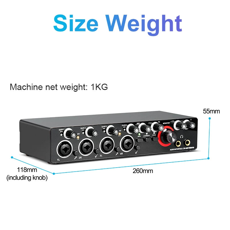 Professional 24Bit 192KHz Audio Interface Sound Card 4 Channel Sound Card for Guitar Loopback USB External Studio PC Recording - Premium  from Lizard Vigilante - Just $75.99! Shop now at Lizard Vigilante