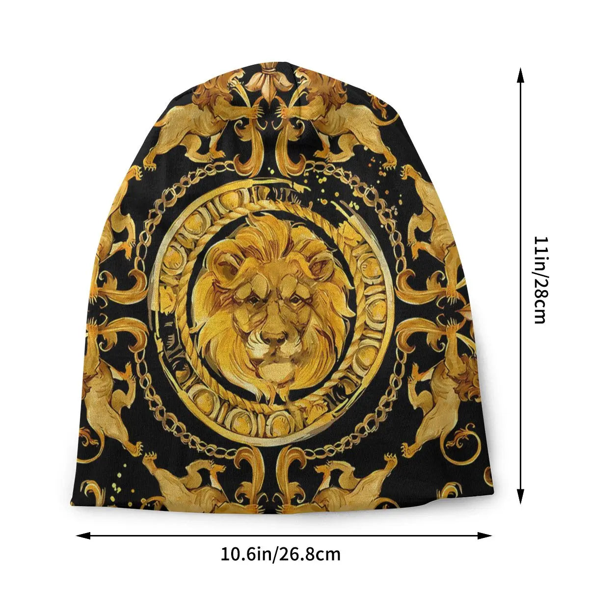 Golden Lion & Damask Skullies Beanie – Luxury Fashion Hat with Earmuffs for Men & Women, Windproof & Stylish - Premium beanie from Lizard Vigilante - Just $19.88! Shop now at Lizard Vigilante