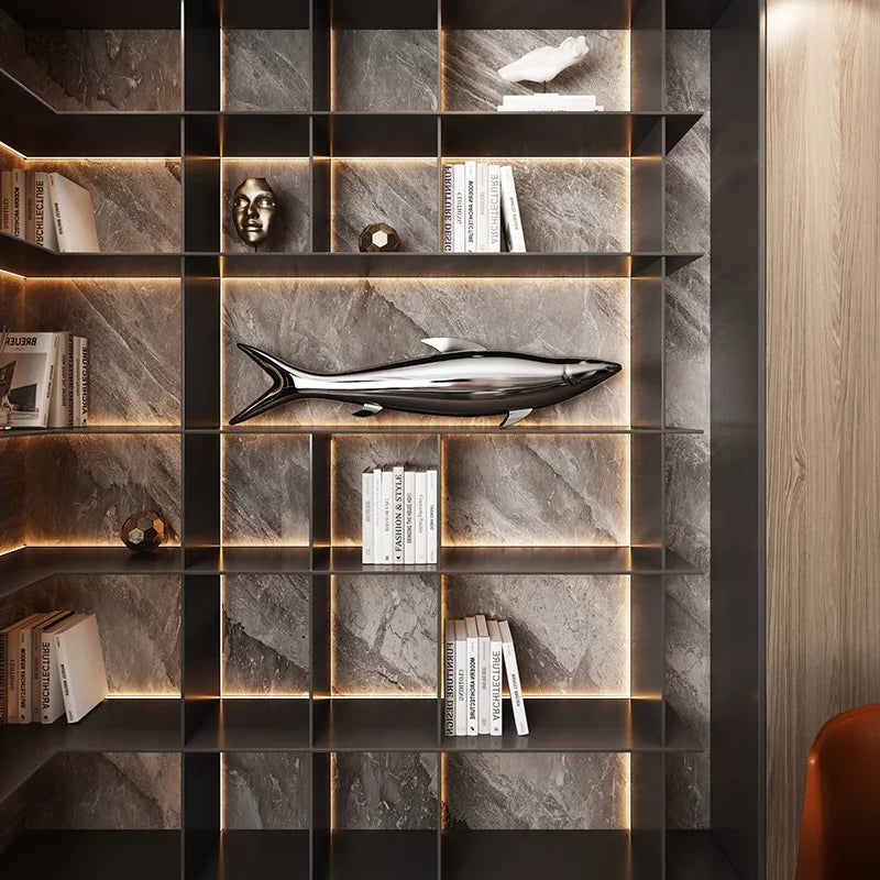 Stainless steel fish sculpture, outdoor lawn, pool, landscape decoration, mirror, crafts