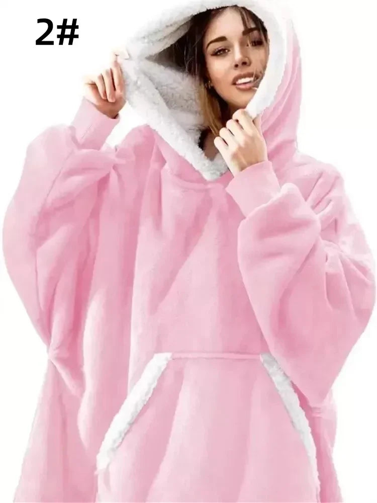 Winter Hoodies Unisex Blanket Sweatshirt Women Men Pullover Pajamas Fleece Giant TV Oversized Blanket with Long Flannel Sleeves - Premium pajamas from Lizard Vigilante - Just $39.99! Shop now at Lizard Vigilante