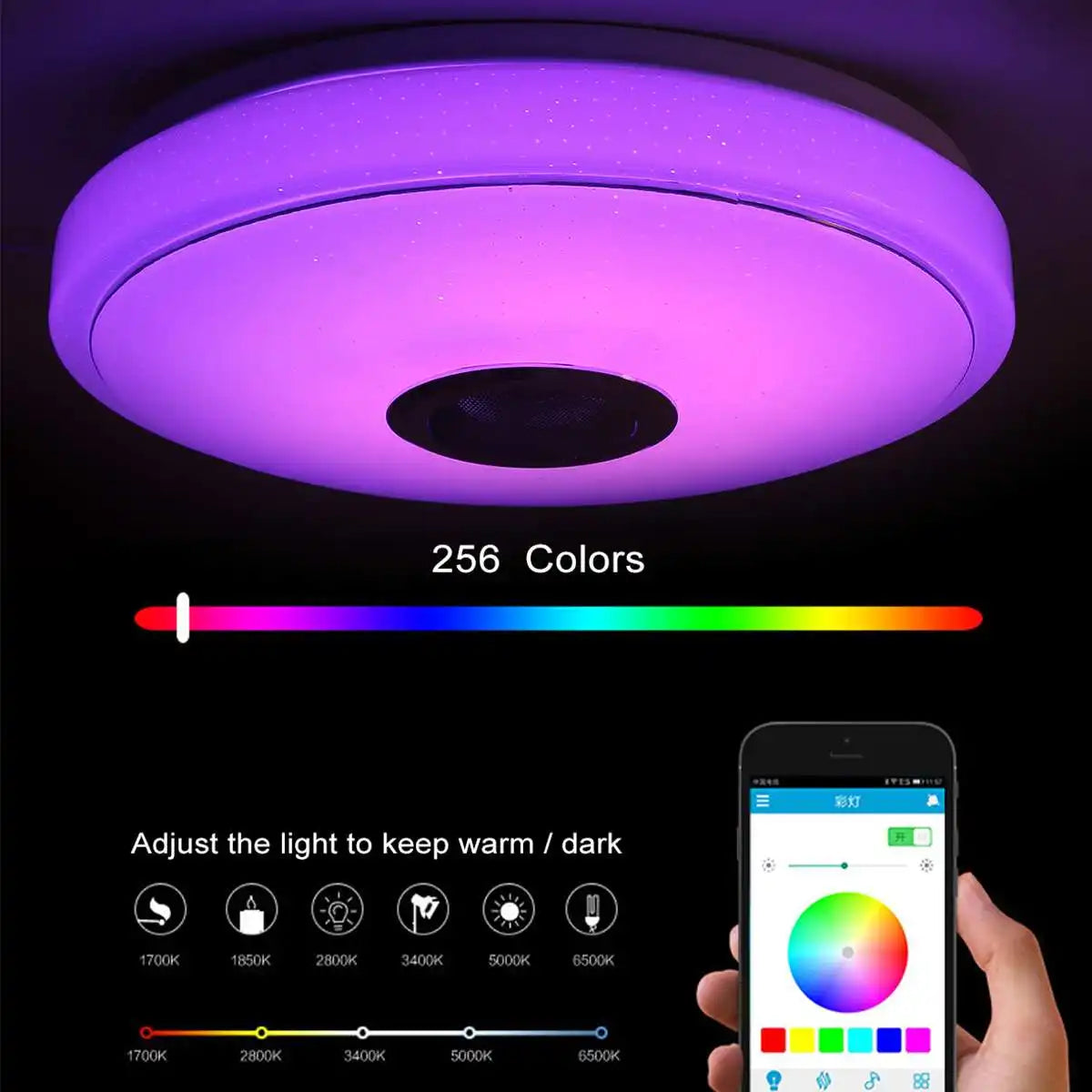 Smart LED Ceiling Light with Bluetooth Speaker – 200W RGB Dimmable Modern Ceiling Lamp for Bedroom, Kitchen, and Living Room - Premium  from Lizard Vigilante - Just $62.99! Shop now at Lizard Vigilante