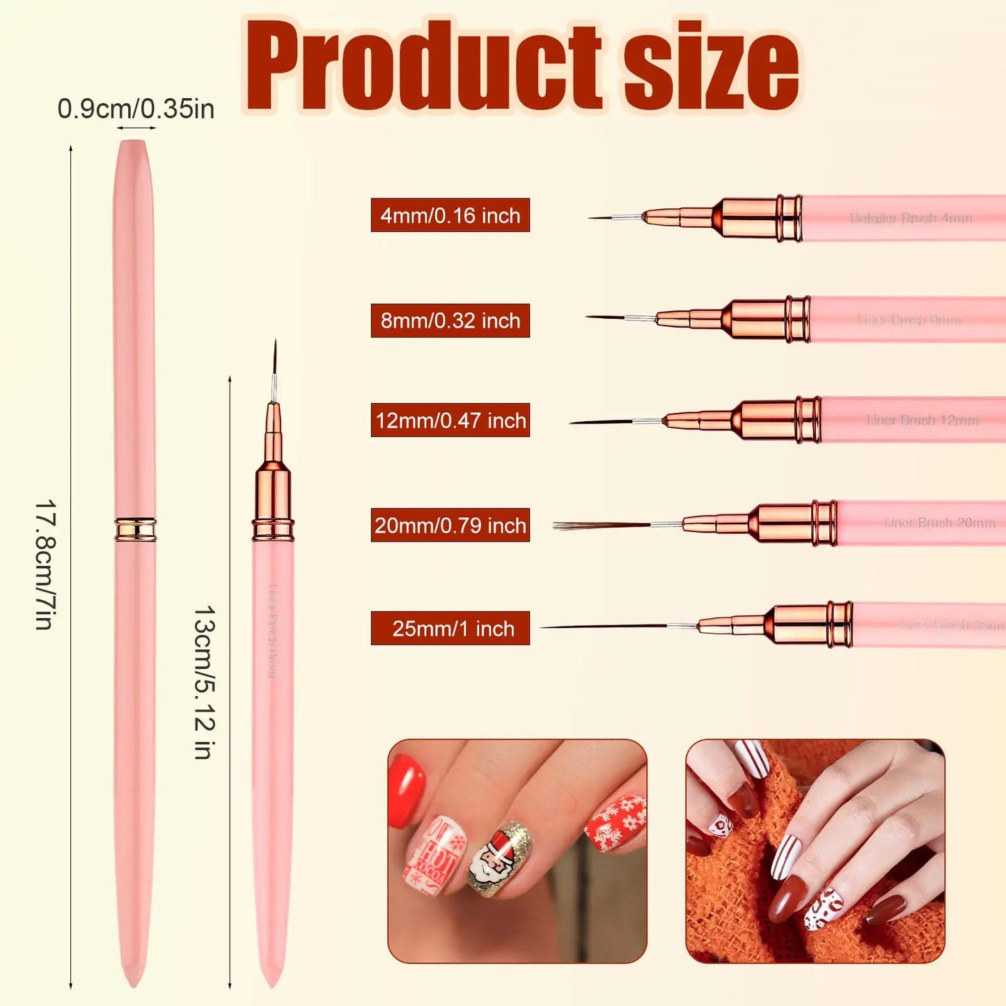 5Pcs Professional Nail Paint Liner Brush Set Small Polish Design Technique Fine Line Stripe Brushes for Nail Art Detailing