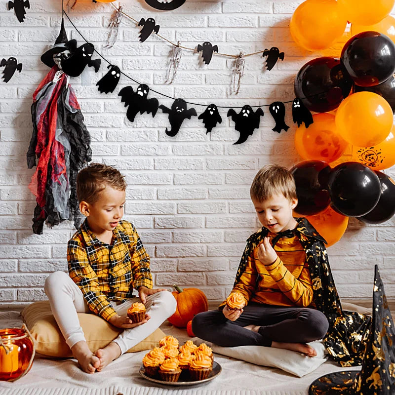 1set Halloween Decoration Banner Bunting Scary Spider Ghost Bat Hanging Garland Pull Flag Pendant For Halloween Party Home Decor