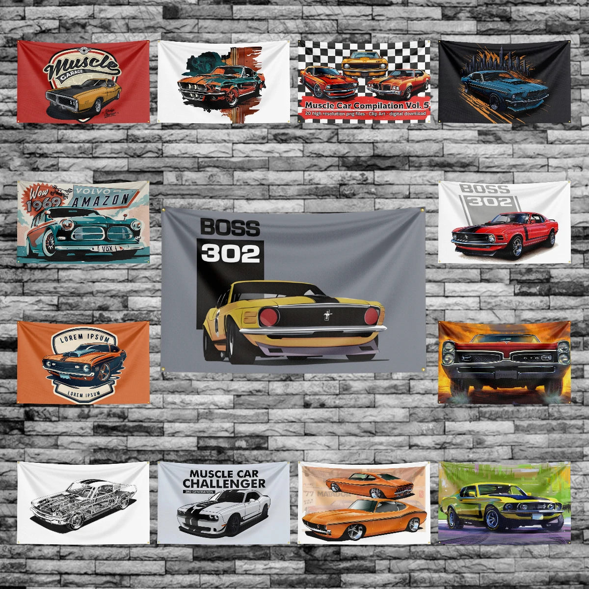 Retro American Muscle Racing Car Flag - Polyester Printed Decoration Banner Tapestry - Premium flag from Lizard Vigilante - Just $15.99! Shop now at Lizard Vigilante