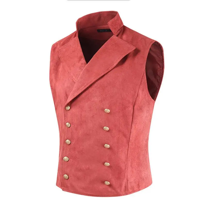 Men's Medieval Victorian Double Breasted Vest Vintage Gothic Steampunk Slimfit Waistcoat  Prince Rock Star Punk Stage Costume - Premium denim vest from Lizard Vigilante - Just $34.88! Shop now at Lizard Vigilante