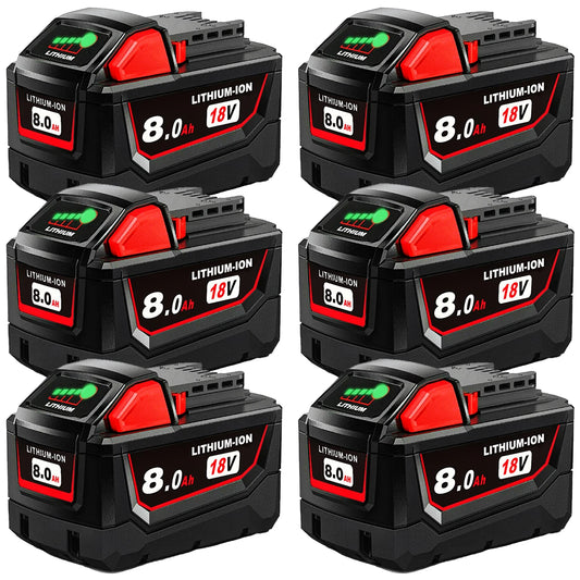 PowerRage M18 Riot Pack — 6x 18V 8.0Ah Li-Ion Batteries for Milwaukee Tools | 8000mAh High-Capacity Carnage Pack