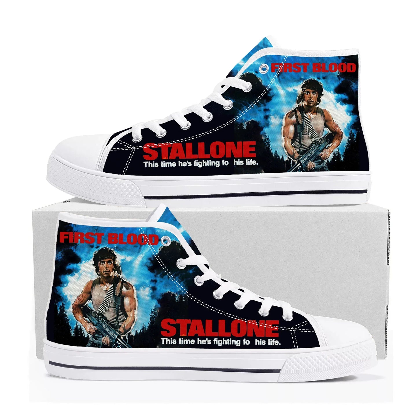 First Blood Movie High Top Sneakers Mens Womens Teenager Canvas High Quality Sneaker Casual Custom Made Shoes - Premium high tops from Lizard Vigilante - Just $39.99! Shop now at Lizard Vigilante