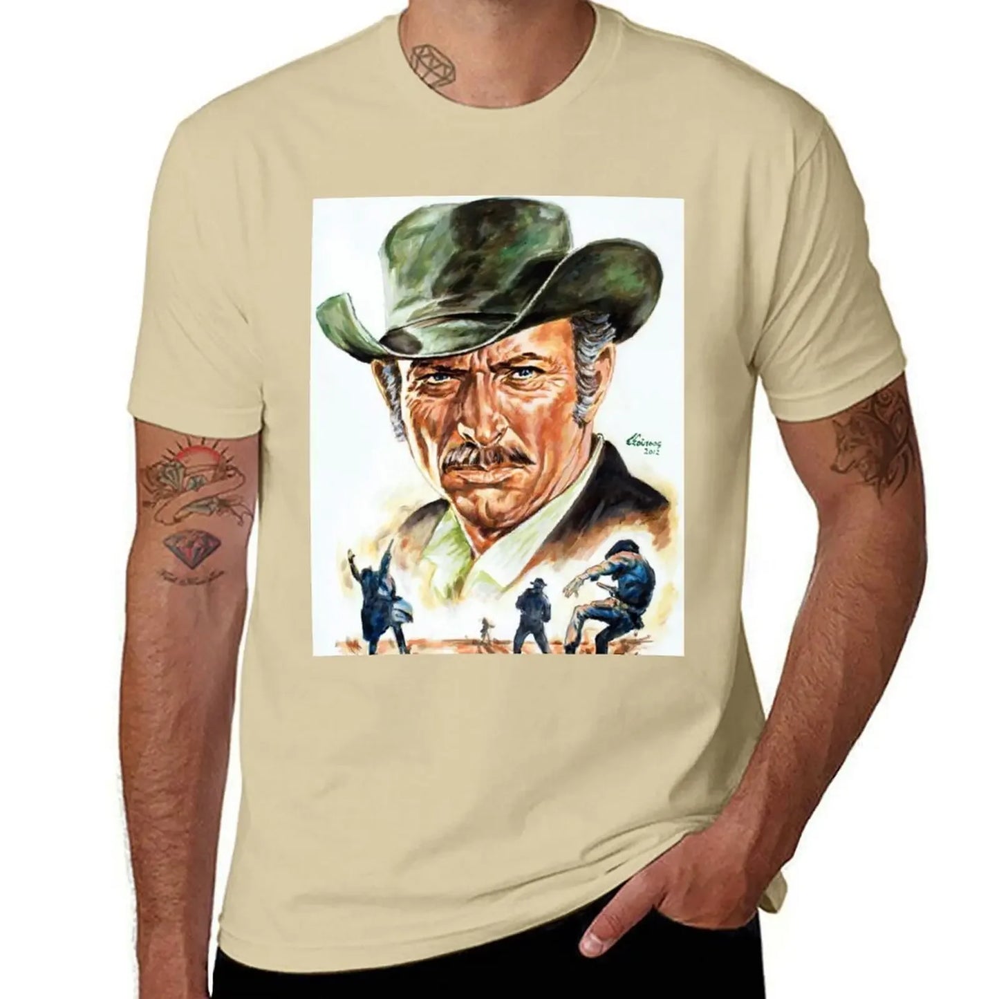 Lee Van Cleef Graphic Portrait T-Shirt | Men's Anime-Inspired Designer Short Sleeve Tee - Premium T-shirt from Lizard Vigilante - Just $24.99! Shop now at Lizard Vigilante